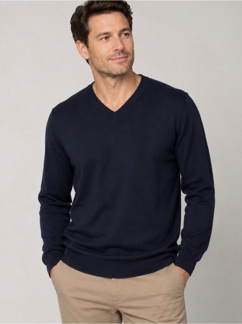 Brooks Brothers 346 Men’s Navy Merino Wool Knit V-Neck Pullover Sweater Large